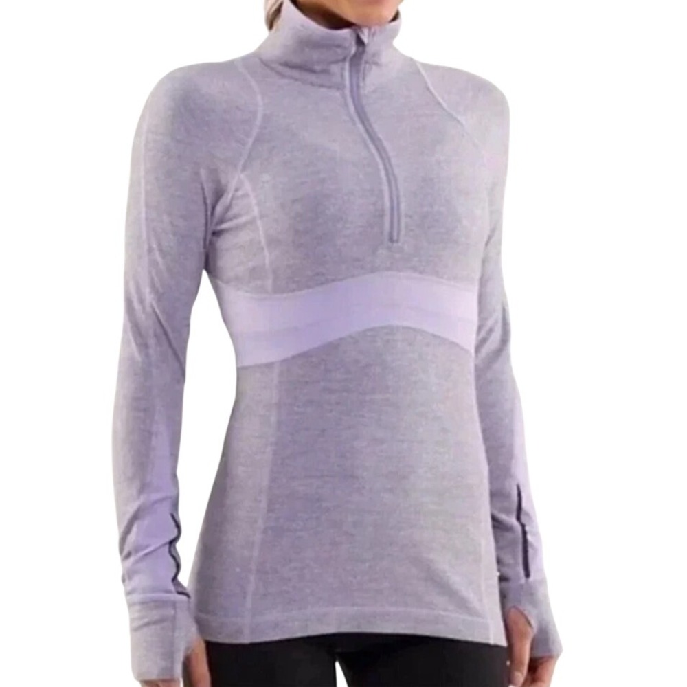 Lululemon Full Tilt 1/2 Zip Pullover Lilac Purple Athletic Top Thumbholes Size 8